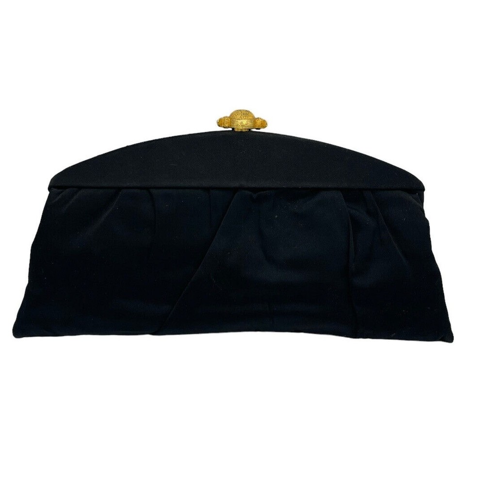 Vintage  CROWN LEWIS Black Purse Clutch Evening Handbag 12” X  6” Gold Latch